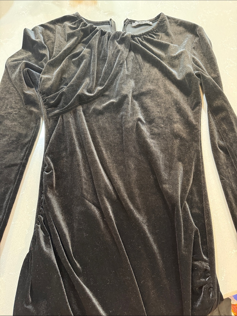 Zara Black Velvet Long-Sleeve Dress